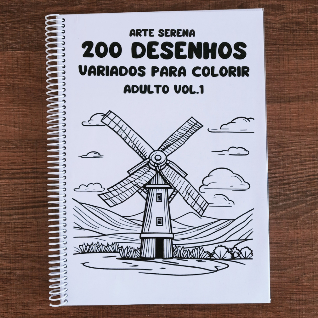 Caderno Livro De Colorir com 200 Desenhos para Colorir Adulto - Capa Dura - Em Folha A4 90g - Arte Serena