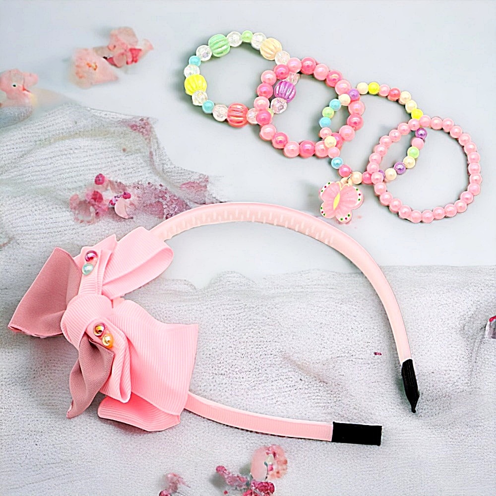 Tiara De Cabelo Infantil Arquinho Acessórios De Cabelo Faixa De Cabeça Para Meninas + Conjunto de Pulseiras