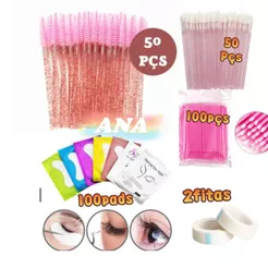ANA1108 Kit Alongamento De Cílios-100Pads+50Escovinhas+100Microbrush+50Aplicadores+2 Fitas Transpore
