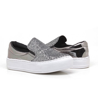 TÊNIS FEMININO BRILHO GRAFITE SLIP ON PLATAFORMA