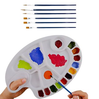 KIT PALETA BANDEJA DE PLÁSTICO COM 17 CAVIDADES + 6 PINCÉIS PARA PINTURA