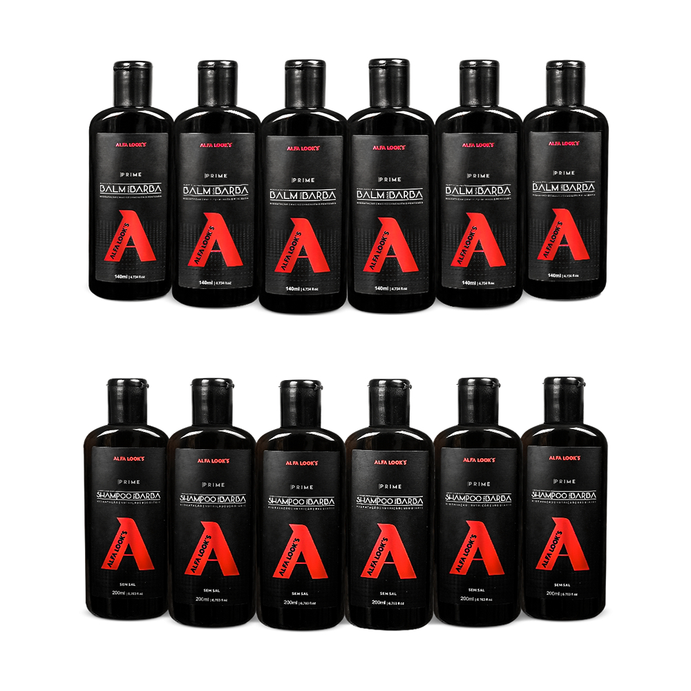 6 Uni de Balm para Barba Alfa Looks + 6 Uni Shampoo para Barba Prime