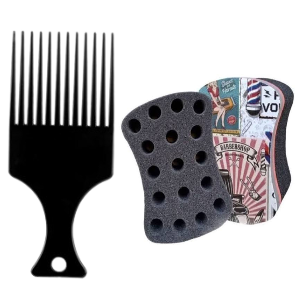 Esponja Nudred E Pente Garfo Black Power Cabelo Crespo Afro