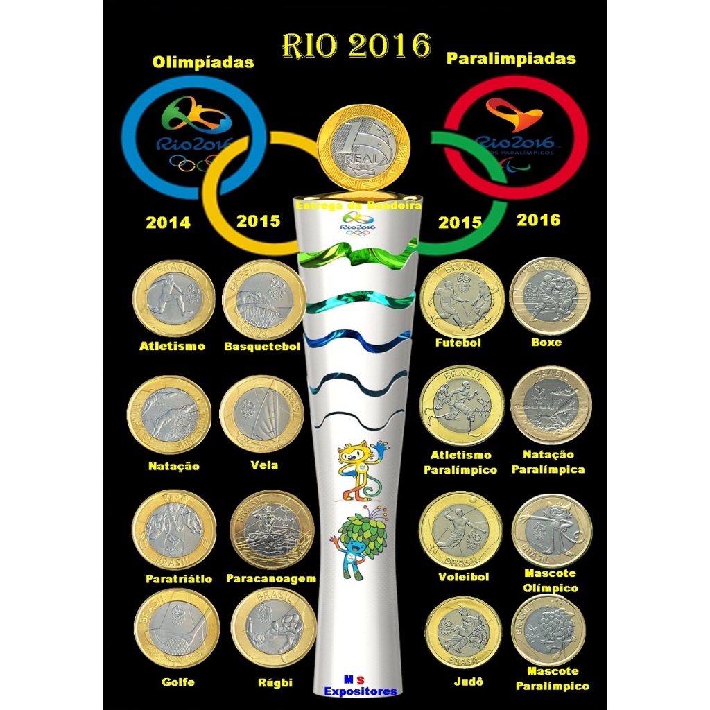 Quadro porta moedas coleção das olimpiadas 2016 com vidro
