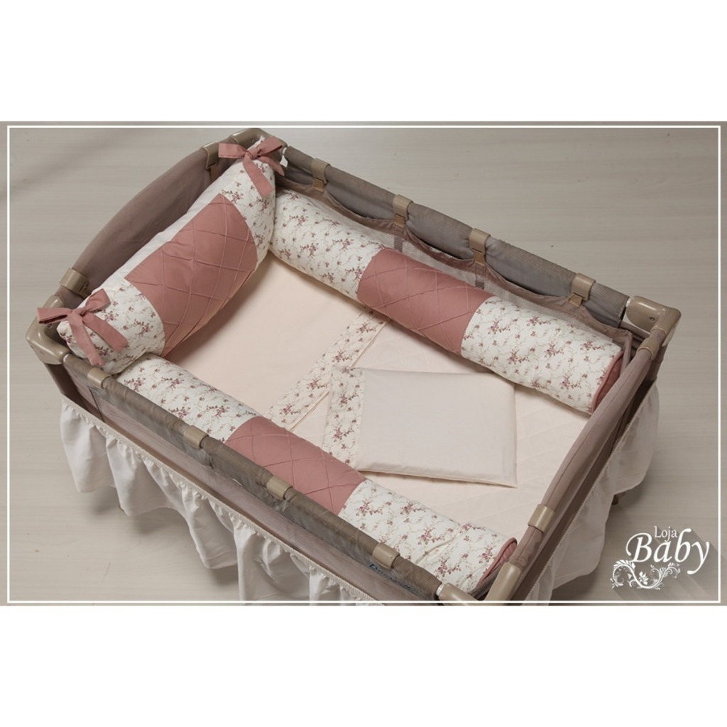 KIT 6 PEÇAS BERÇO CHIQUEIRO BERÇO CAMPING BERÇO DESMONTAVEL TECIDO TRICOLINE 100% ALGODAO