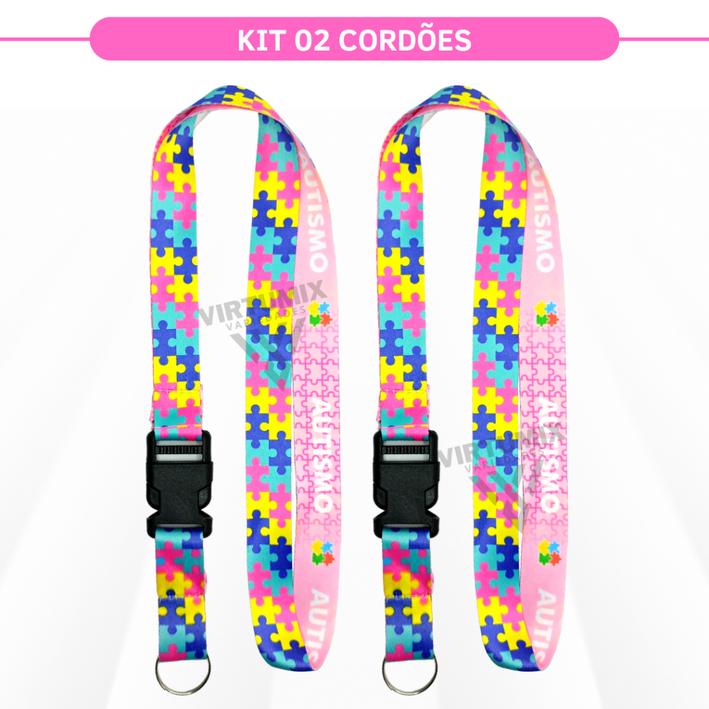 Kit 02 Cordões Autismo Rosa Dupla Face Autista com Engate em Oferta na Shopee