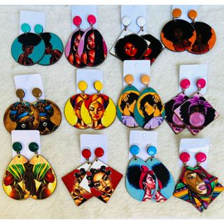 Kit 12 Brincos Afro Variado de MDF