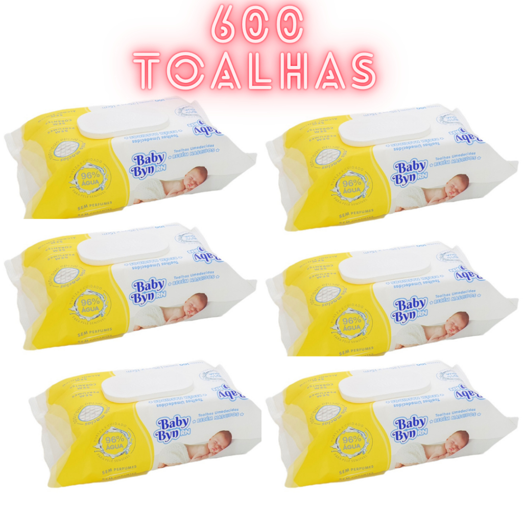 Kit com 6 Pacotes 100 folhas Lenço Umedecido Baby Byn Rn Premiun Envio Expreess toalha umedecida