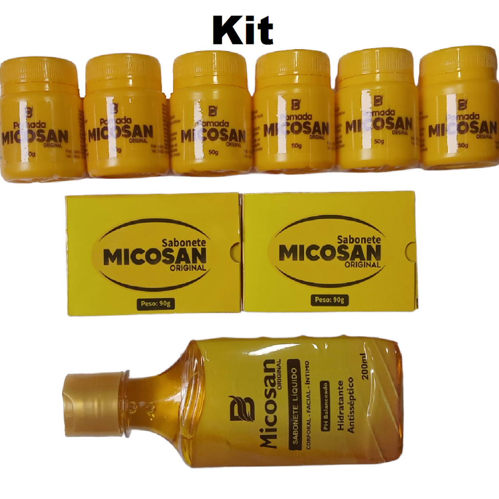 kit micosan 6 pomada 50g + 2 sab em barra + 1 sabonete liquido em Oferta na Shopee