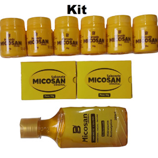 kit micosan 6 pomada 50g + 2 sab em barra + 1 sabonete liquido