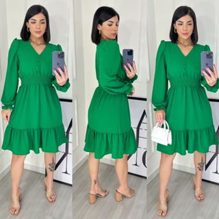 Vestido Feminino Midi Liso de manga longa e Elastex
