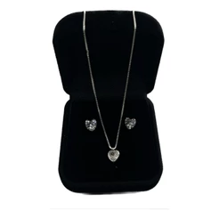 Conjunto Colar e Brinco Coração Ponto De Luz 6mm Feminino