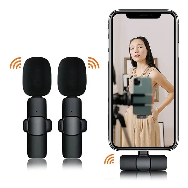 Microfone Lapela K9 2 em 1 Para Celular Wireless Sem Fio Compatível Android/IOS
