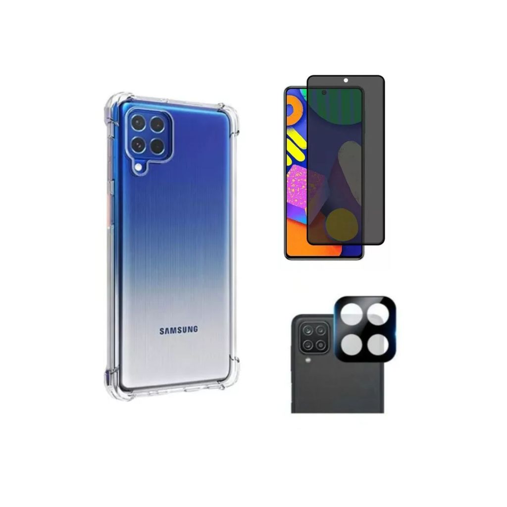 Kit Para Samsung M62 Película Privacidade + Capa Capinha Anti Shock+Pelicula Camera 3D