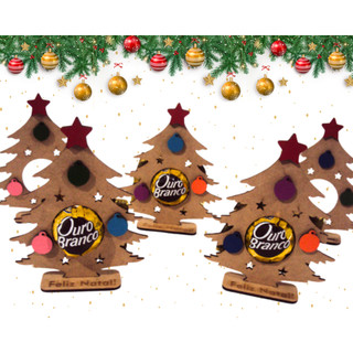 Kit 10 Porta Bombom ÁRVORE DE NATAL COM DETALHES COLORIDOS Mdf 3mm - Porta Bombom Natal Natalino Lembrancinha Empresa Escola Enfeite de Árvore Guirlanda Papai Noel