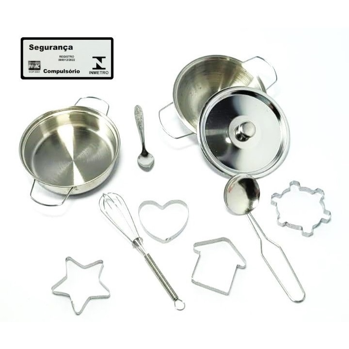 Kit Cozinha Inox Braskit Jogo de Cozinha Infantil Forminhas Panelinhas e Acessorios Brinquedo