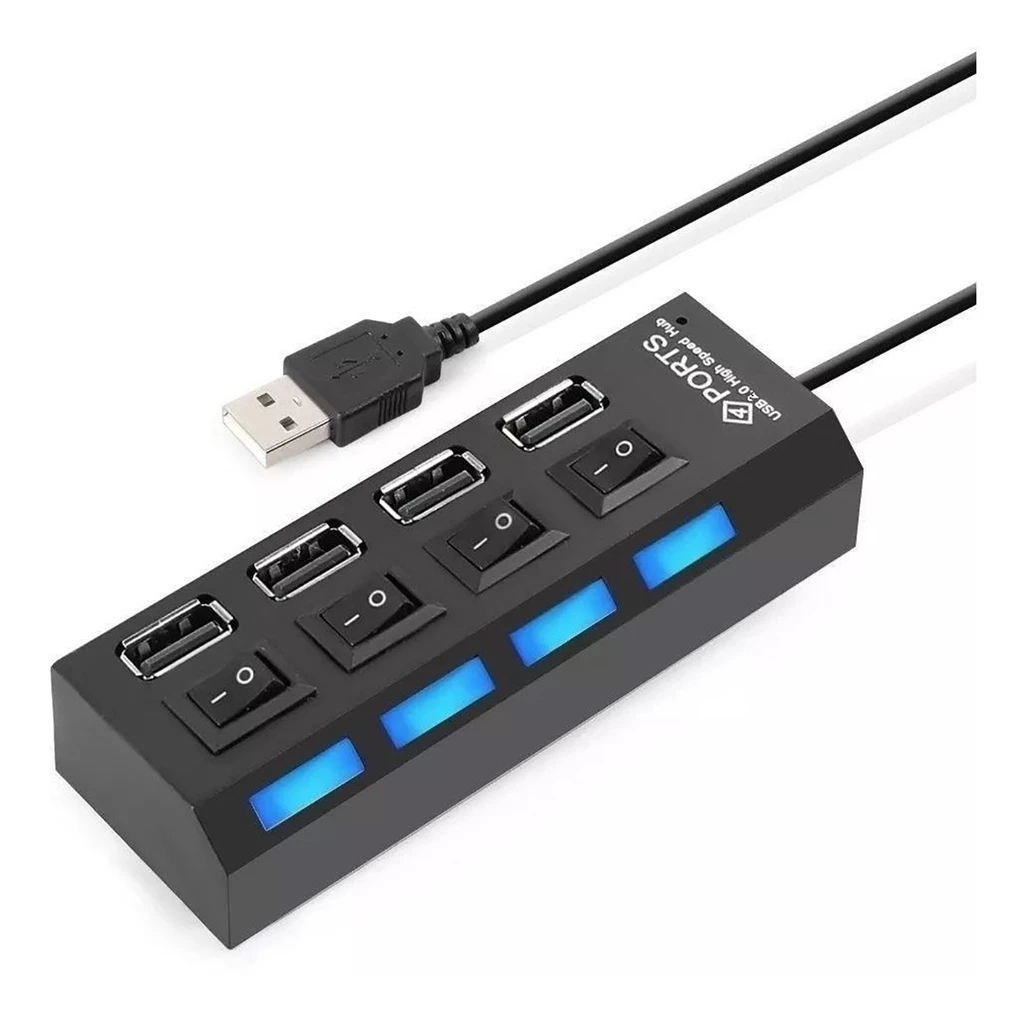 Hub Usb 4 Portas Usb 2.0 Tv Pendrive Mouse Teclado Adaptado com Botão Liga/Desliga