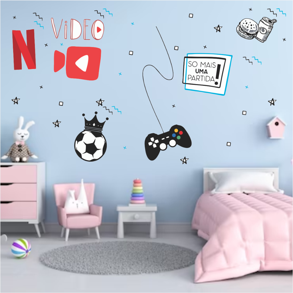 Adesivos Parede Bola de Futebol Hamburguer Controle de Video Game em Oferta na Shopee