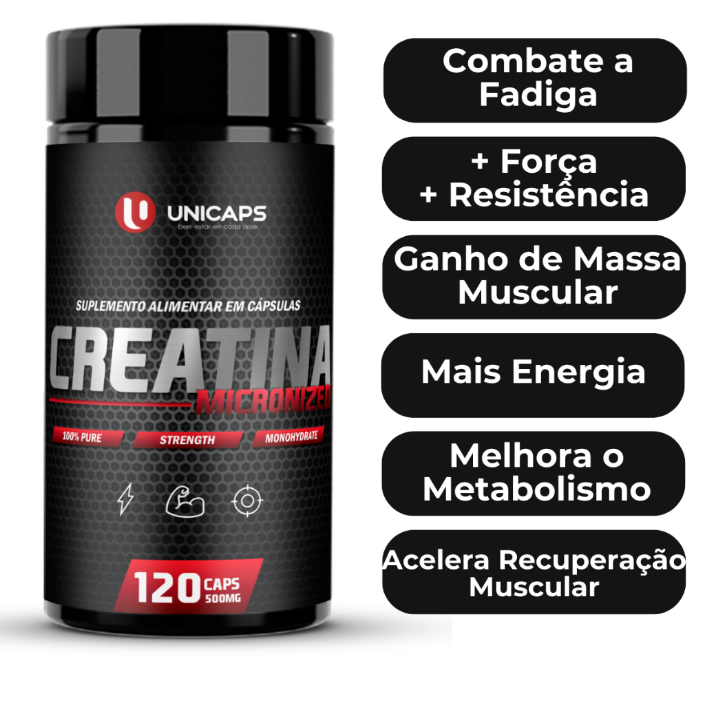 Creatina Pura Monohidratada 120 Cápsulas 500mg - Unicaps