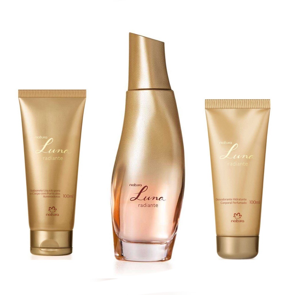 Kit Luna Radiante Natura Deo Colônia, Deo Hidratante Corporal, Creme Hidratante para as Mãos.