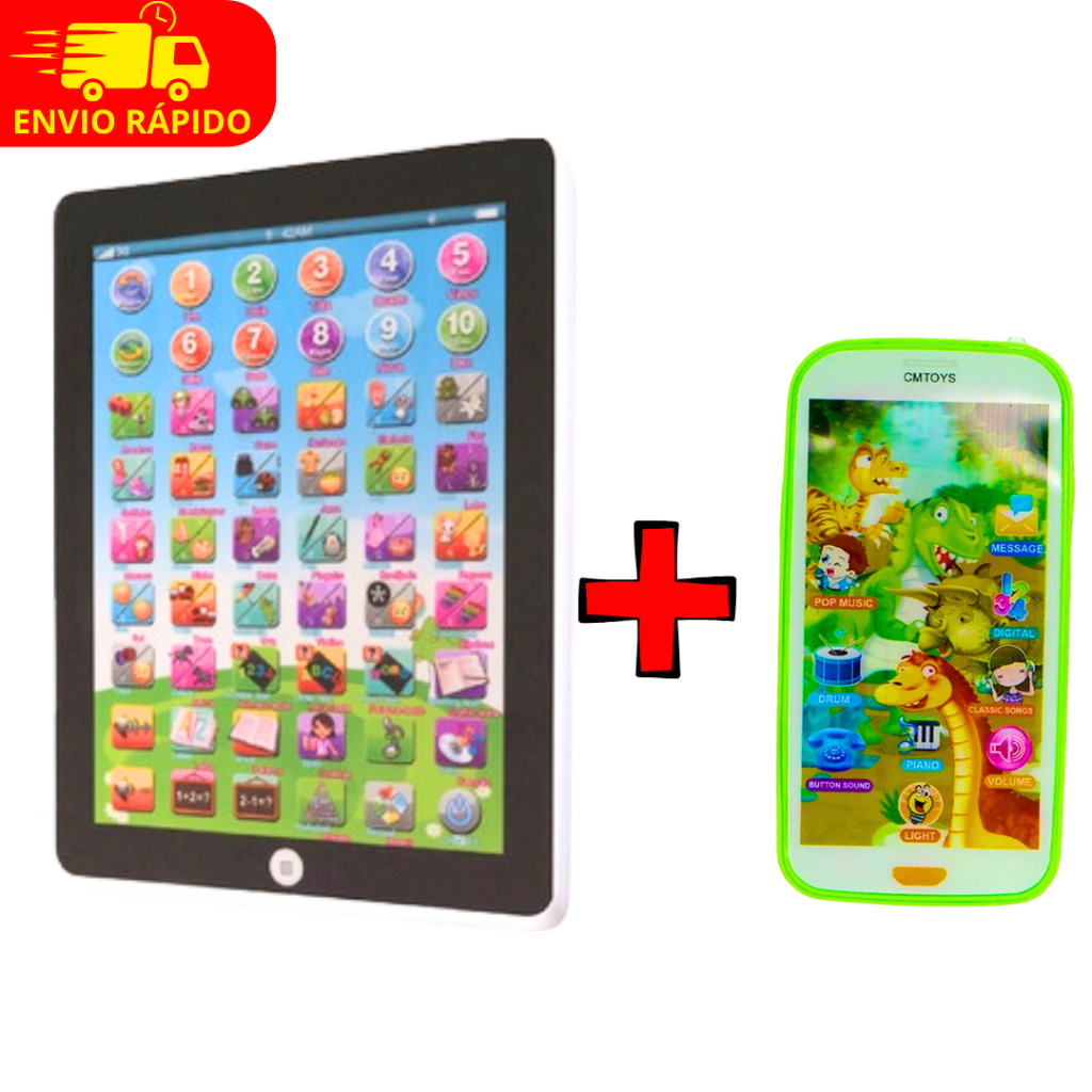 Kit Tablete Educacional Bilingue + Celular Interativo Touch Educativo