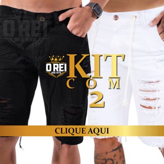 Kit/2 Bermudas Destroyed Masculina Jeans