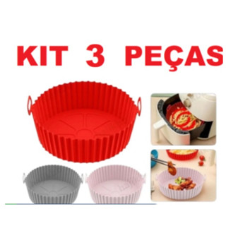 KIT 3 Forma De Silicone Para Air Fryer Forno Microondas Fritadeira Assadeira – Reutilizável Antiaderente Flexível
