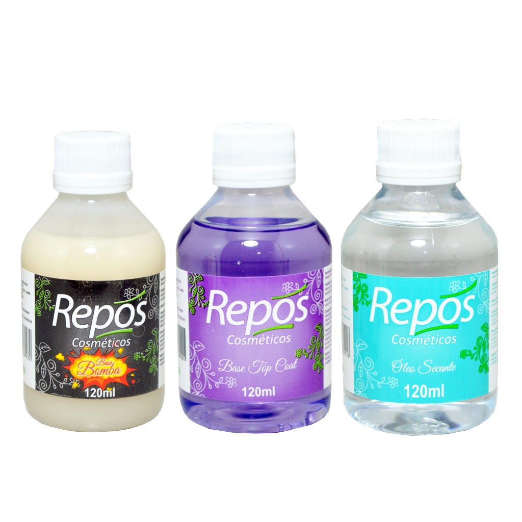 Repós 1 Base Bomba 120ml + 1 Base Top Coat 120ml + 1 Óleo Secante 120ml