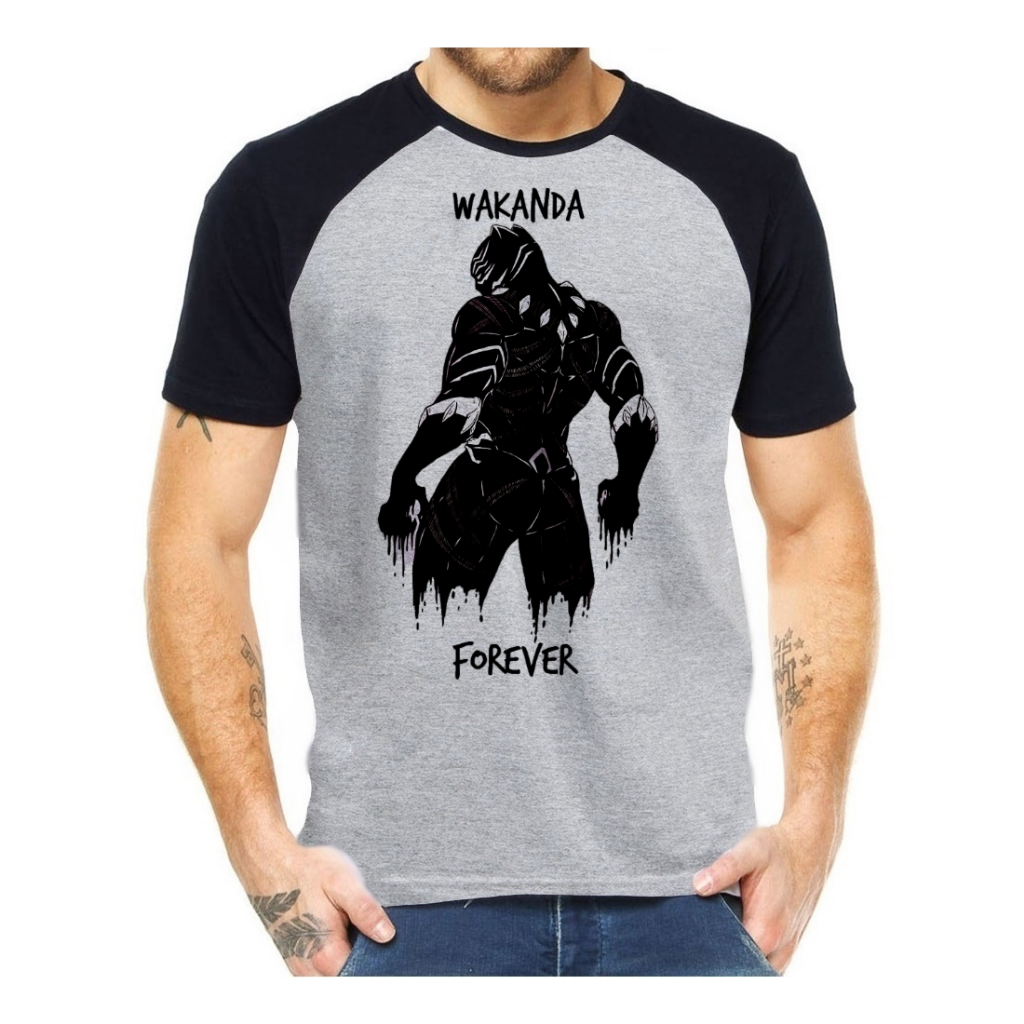 Camiseta camisa Pantera Negra wakanda forever T'challa Black Panther homem de ferro homem aranha vingadores thanos anime filme