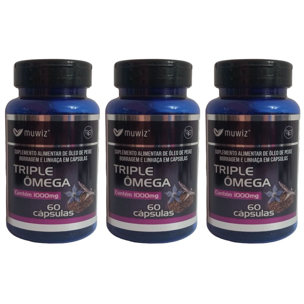 Kit 3x Triple Ômega 3 – 1000mg / 60 Cápsulas (Ômega 3, 6 e 9) Muwiz