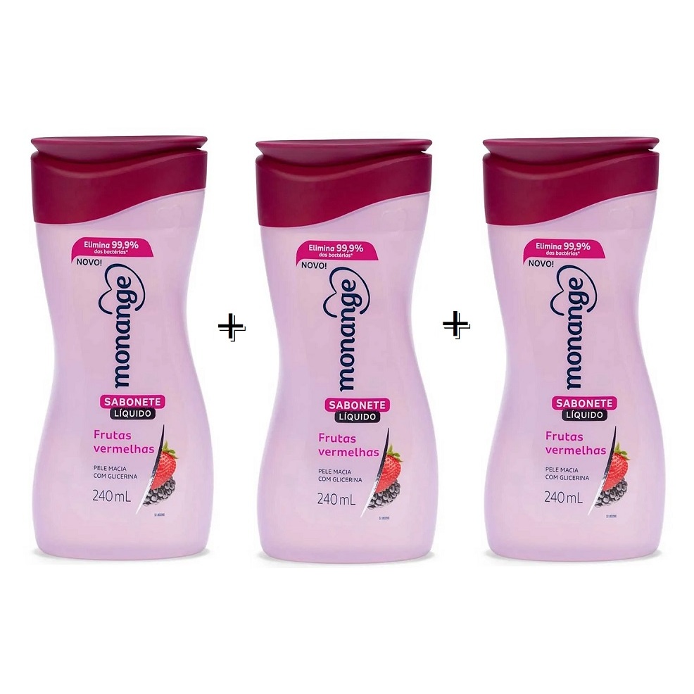 Kit 3 UND - Sabonete Líquido para o Corpo Monange - 240ml Cada (3 Fragrâncias) em Oferta na Shopee