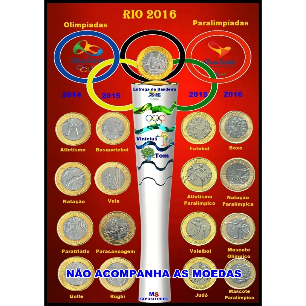 Quadro expositor porta moedas das olimpíadas Rio 2016 c/ Vidro