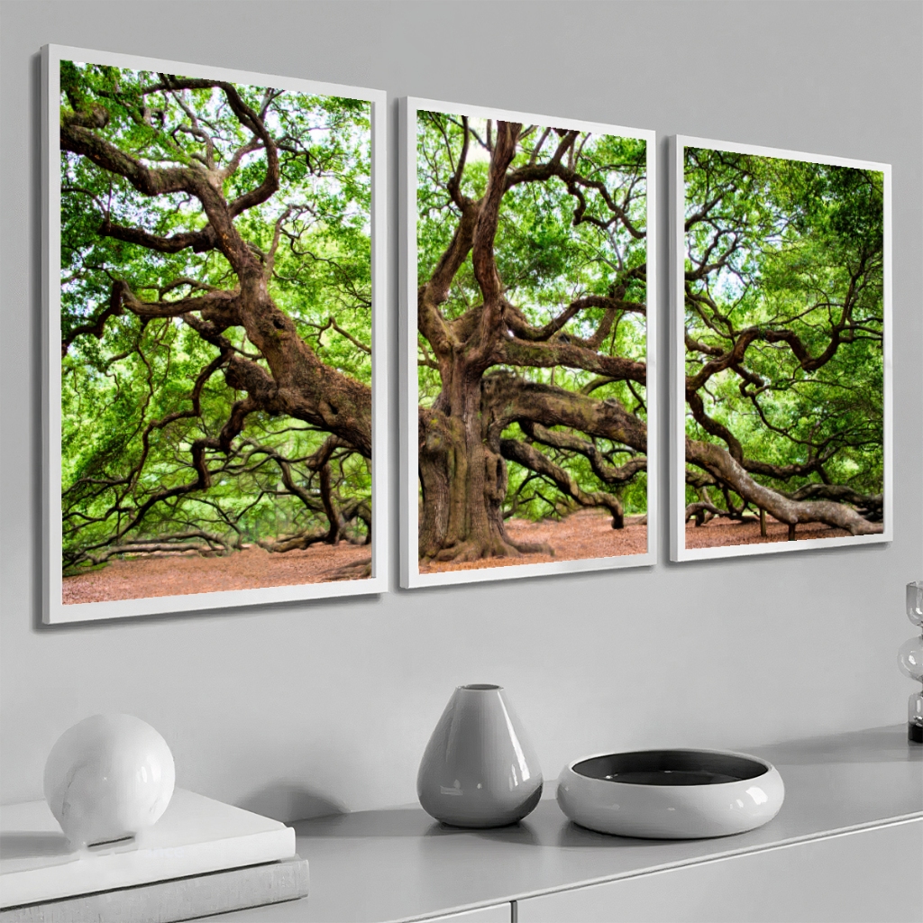 Kit 3 Quadros Decorativos Para Sala Moldura Arvore Da VIda Paisagem Natureza · foto 2
