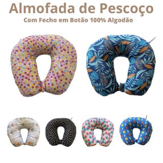 Almofada de Pescoço Adulto e Infantil para Viagem Confortável com Fecho de Botão - Variedade de Estampas