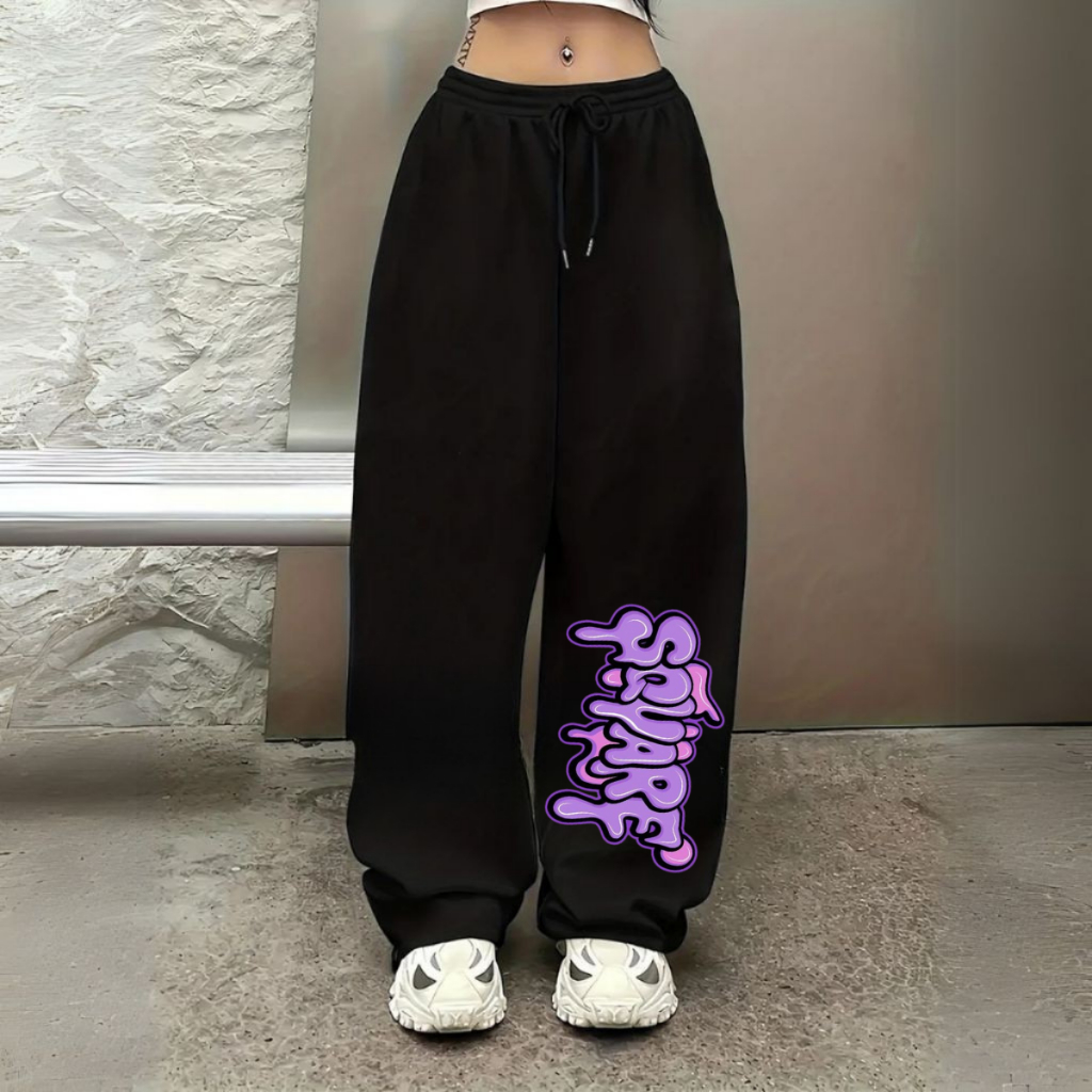Calça Larga Moletom Wide Leg Unissex Estilo Streetwear Hip Hop Square Grafite