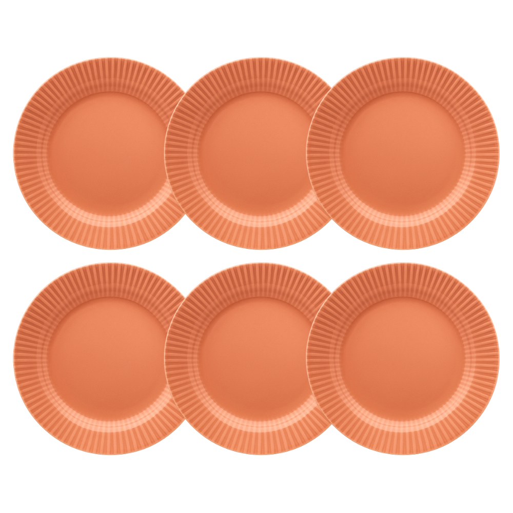 6 Pratos Rasos Cerâmica Oxford Biona 25cm Canelé Salmão para Mesa Posta