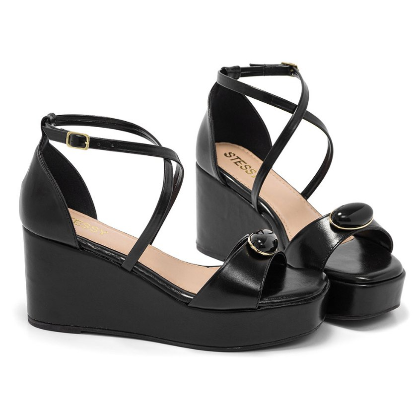 Sandália Feminina Plataforma Salto Alto Anabela Pedraria Lesma Plataforma Confortável Blogueira Leve em Oferta na Shopee