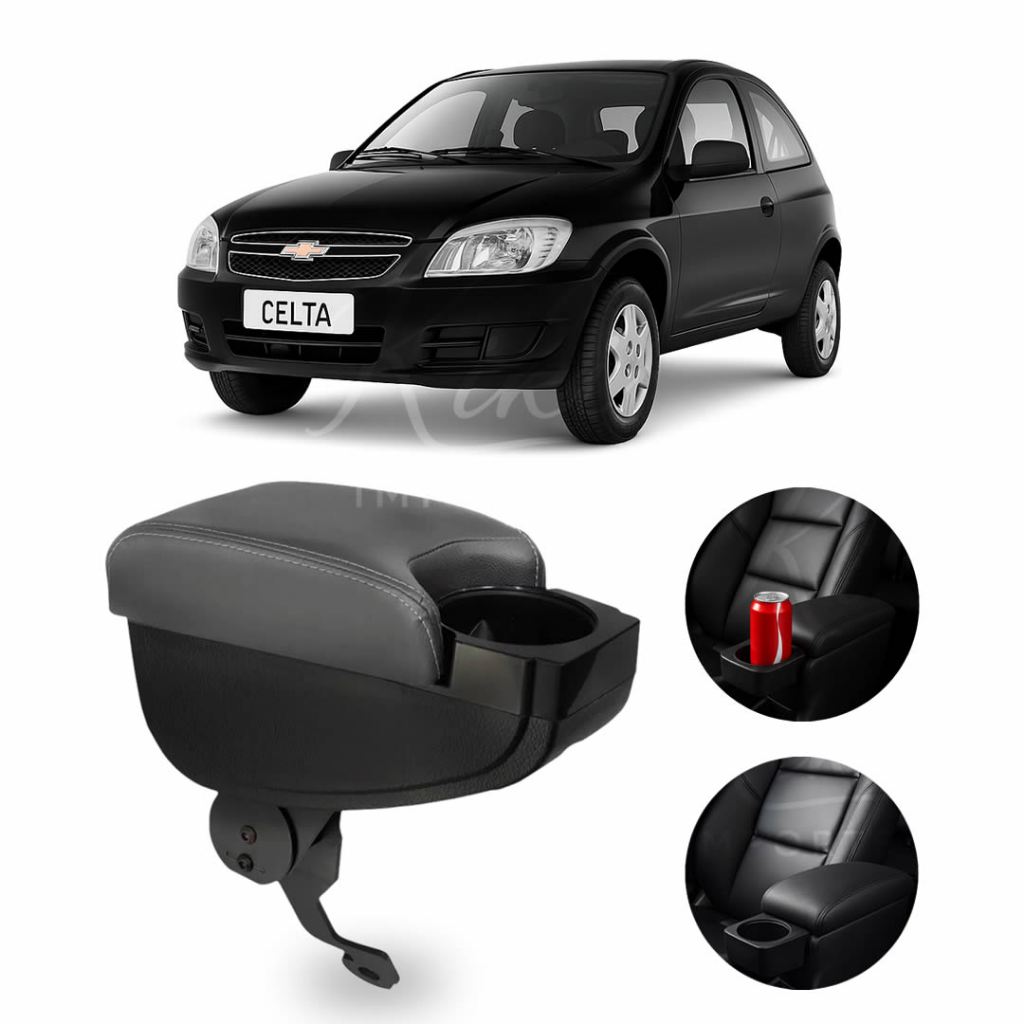 Apoio de Braço Chevrolet Celta e Prisma C/ Porta Copos Banco Motorista e Porta Objetos Premium