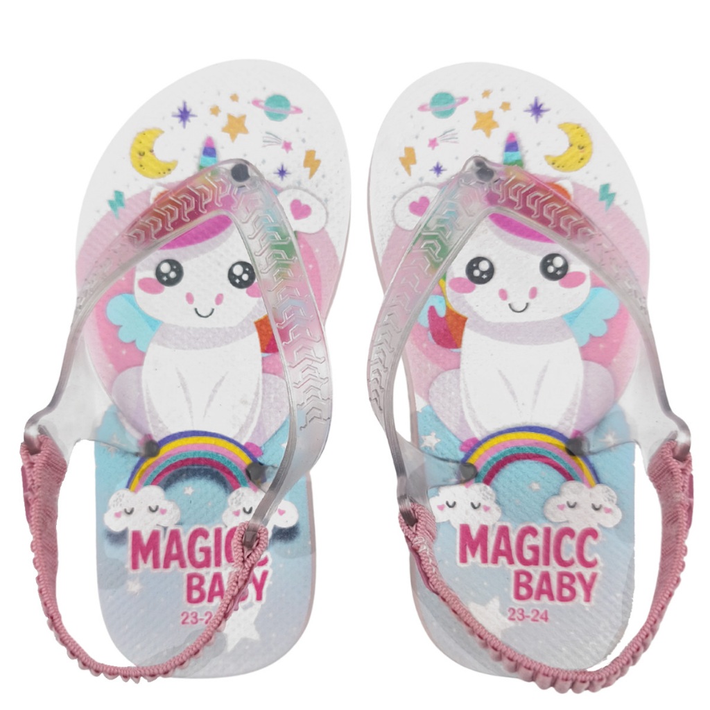 Chinelo Bebê Infantil Menina Sandália Infantil Menina com Elástico Unicórnio Magicc MB-030