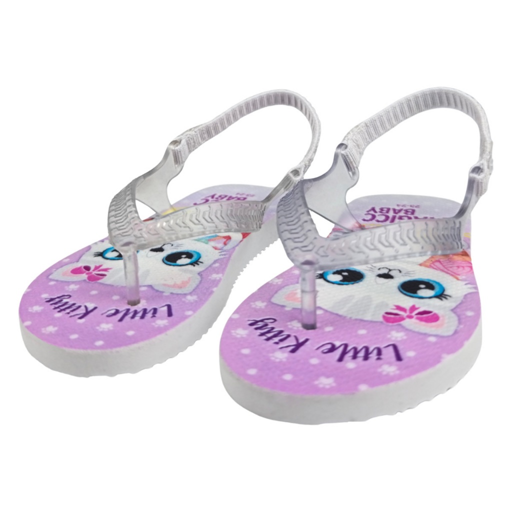 Chinelo Bebê Infantil Menina Sandália Infantil com Elástico Gatinha Charmosa Lacinho Magicc MB-046
