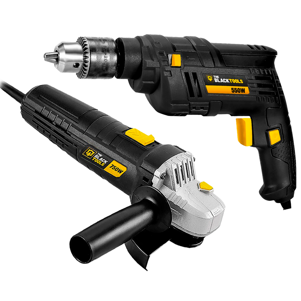 Kit De Ferramentas Esmerilhadeira E Furadeira Com Impacto The Black Tools em Oferta na Shopee