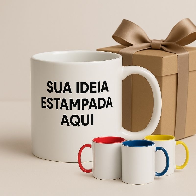 Caneca Personalizada com o Seu Tema (Porcelana) + Caixinha de Presente