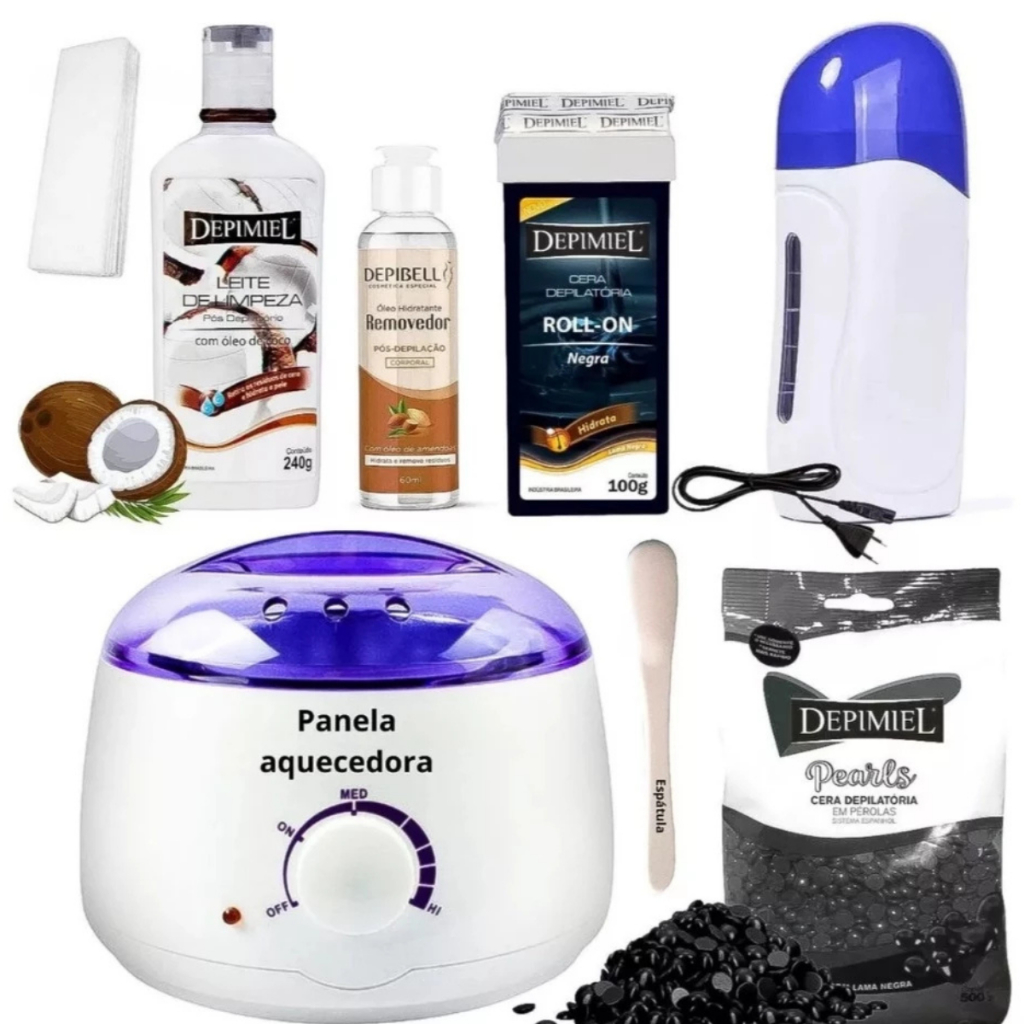 Kit Preto Depilaçao Cera Negra Depimiel Panela Elétrica Completo N 12