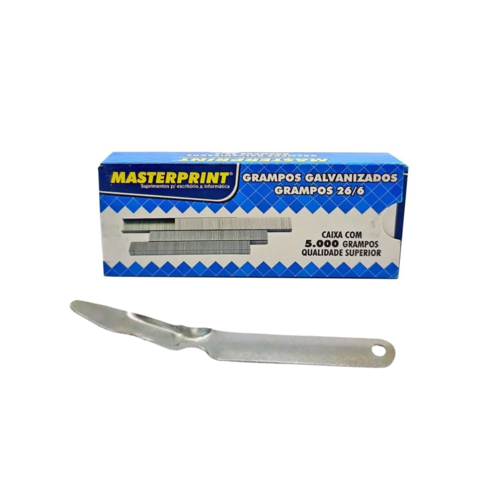 Grampos para Grampeador Galvanizado 26/6 Masterprint + Extrator