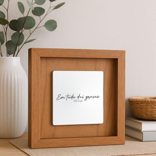 Quadro Decorativo em Madeira Quadrado com Placa de Espelho Gravado com Frase Sala Quarto em Oferta na Shopee