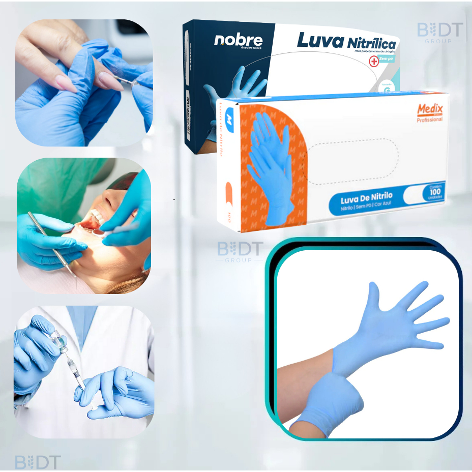 Kit 300 Luvas Nitrílicas Descartável Azul Sem pó Resistente Azul 300 Unidades Tam. PP P M G