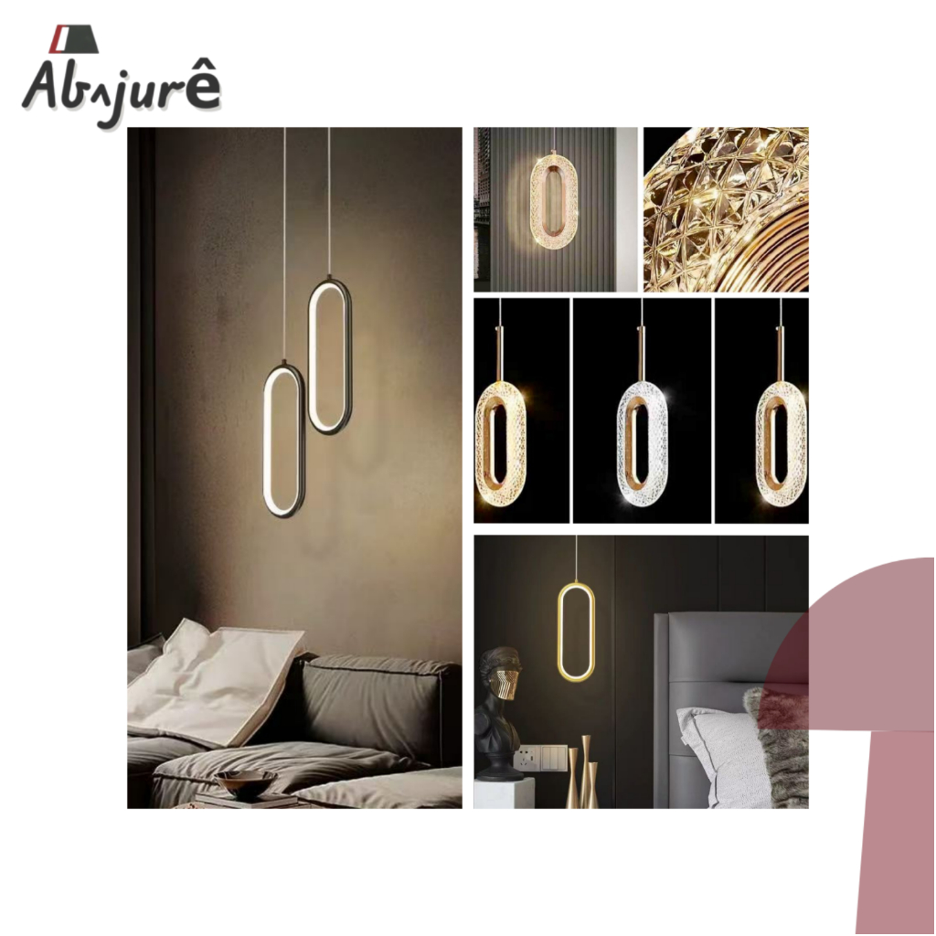 Luminária De Teto Pendente Cristal Acrílico Oval Dourado Moderno LED 3 EM 1 Cinderella Decor