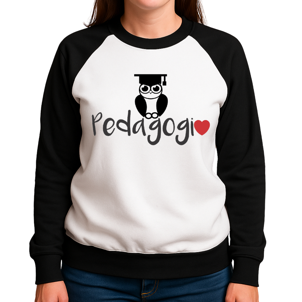 Blusa de Pedagogia com Coruja - Moletom Feminino Raglan