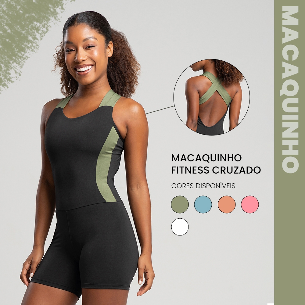 Macaquinho academia fitness cruzado com detalhe em cor em Oferta na Shopee