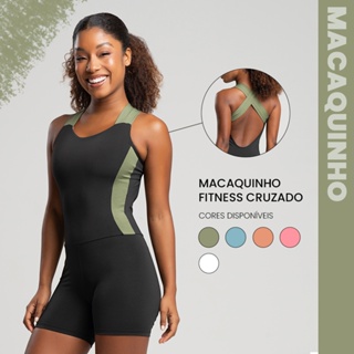 Macaquinho academia fitness cruzado com detalhe em cor em Oferta na Shopee
